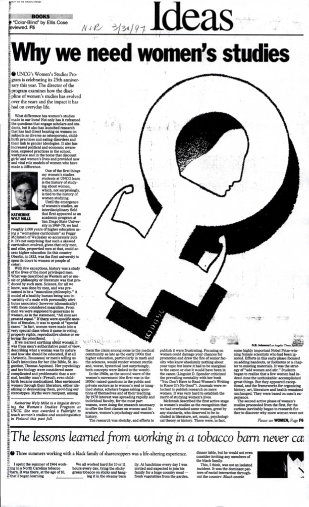 Article by Dr. Katherine W. Mille discussing the need for women's studies programs, March 1997.