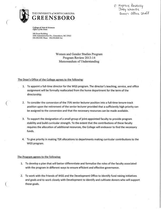 Program Review Memorandum of Understanding, 2013 - 2014. 